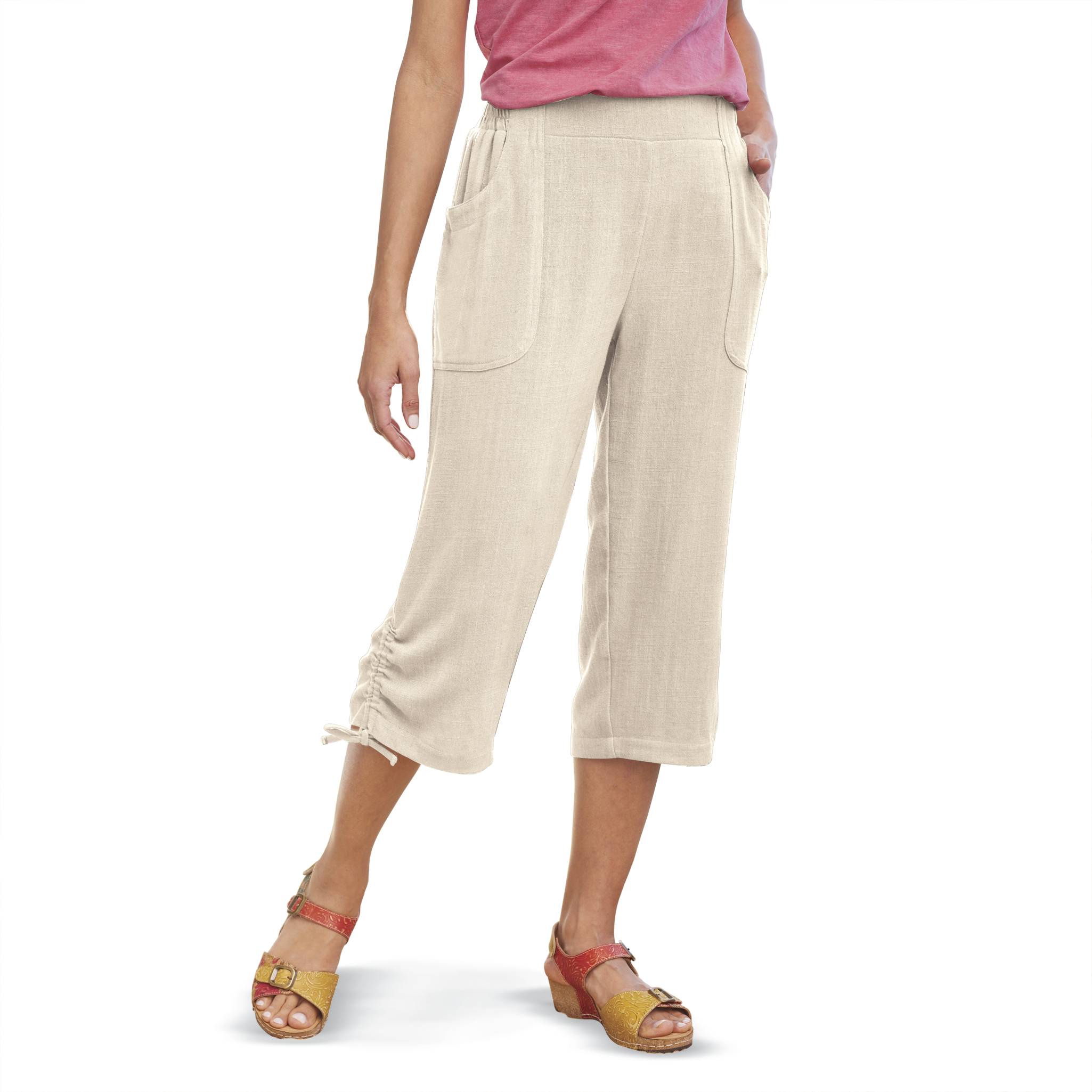 Linen-Blend Cinch-Leg Pull-On Capris, Pockets, Elastic Waist - Northstyle Catalog