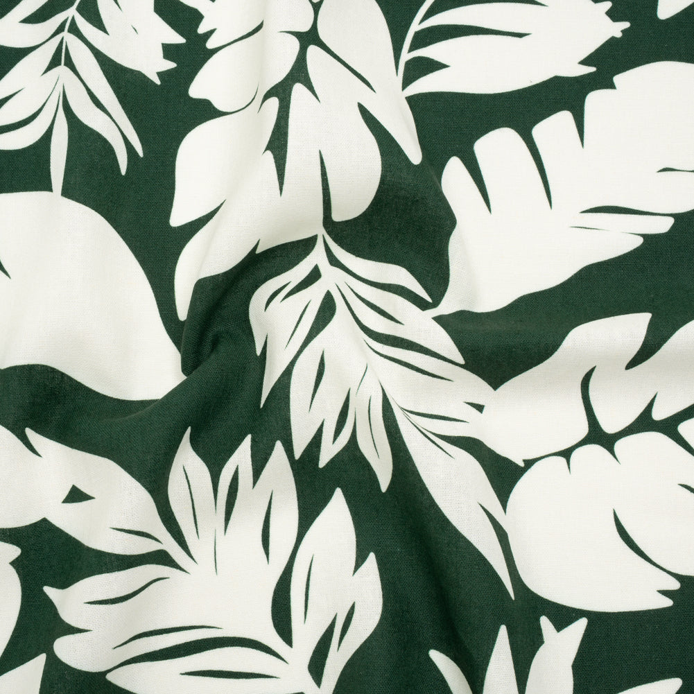 Linen and Rayon Woven - Pine Green and Ivory Leaf Silhouettes - Mood Exclusive Neutral Nature Print - Joann Fabrics