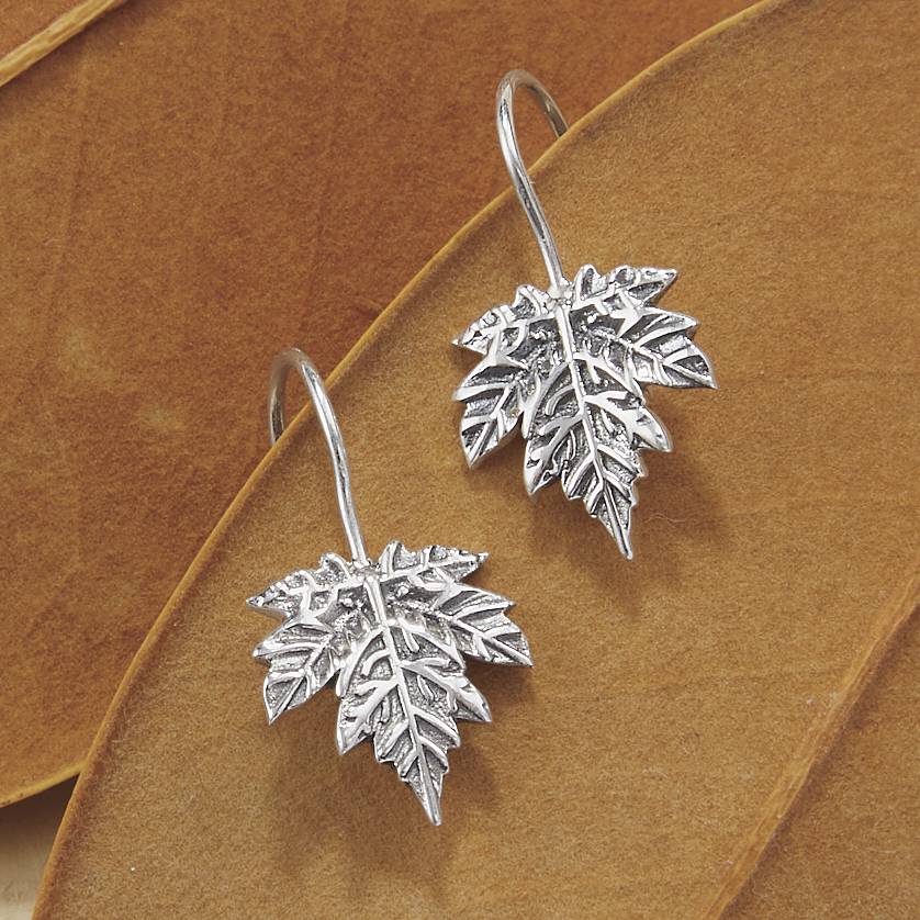 Sterling Silver Leaf Earrings, Beautiful Detail, French Hooks - Northstyle Catalog