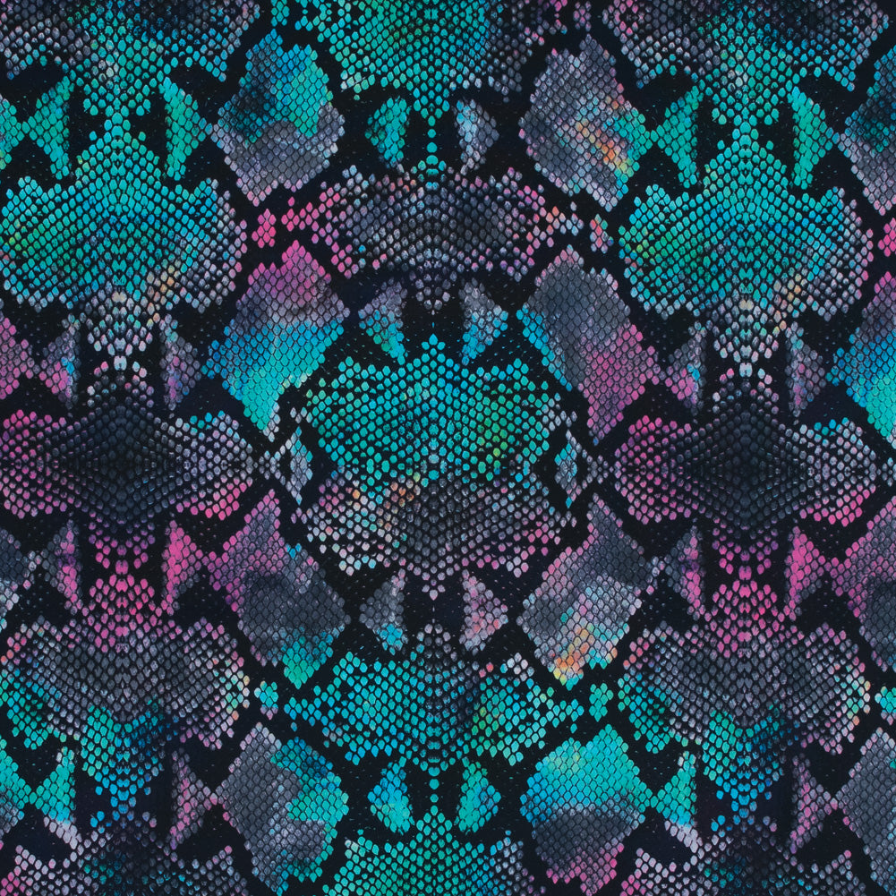 Compression Swimwear Tricot, UV Protective with Aloe Vera Microcapsules - Green and Pink Python - Caye Collection - Joann Fabrics