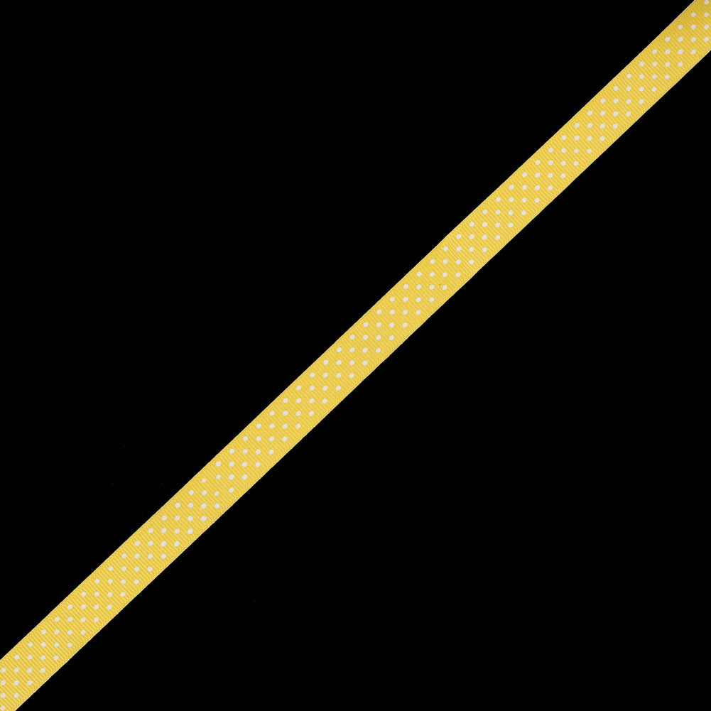 Yellow Grosgrain Ribbon with White Polka Dots - 0.625