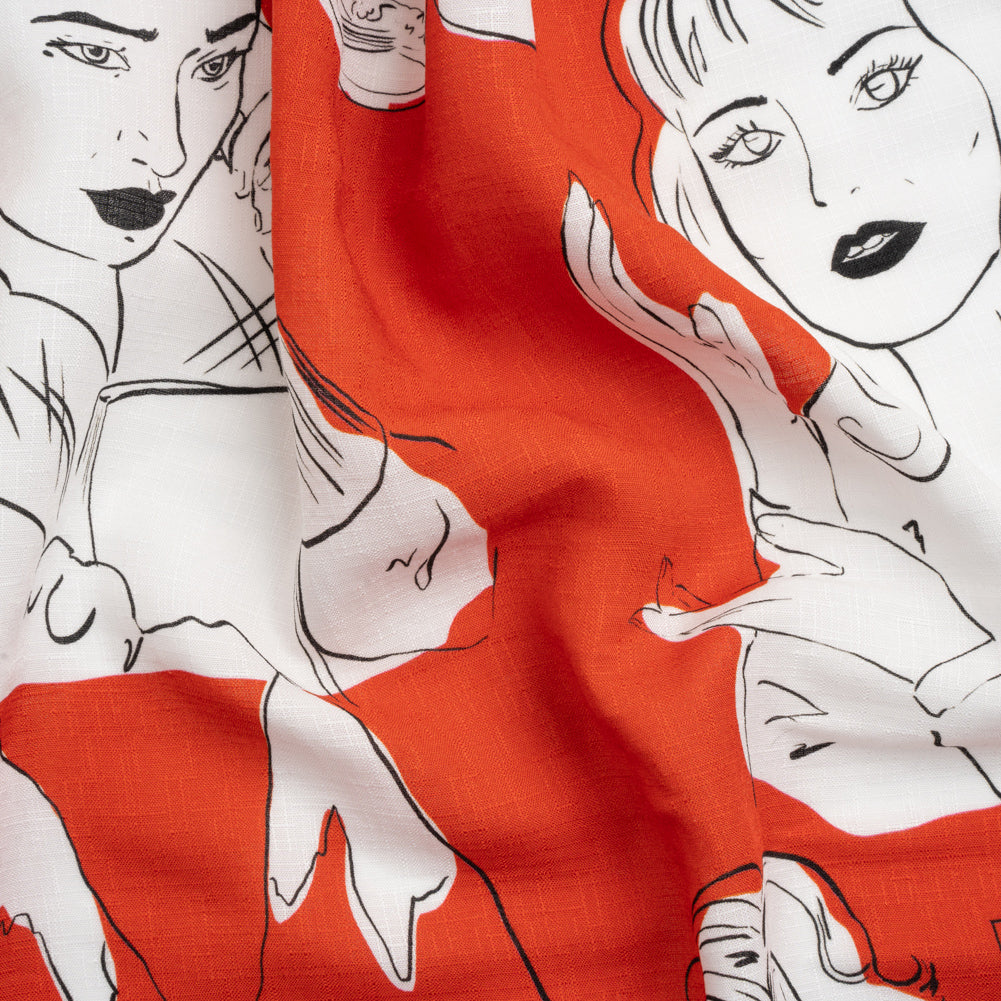 Slubbed Viscose Woven Print - Red, Black and White Portraits - Mood Exclusive Morning Mysteries - Joann Fabrics