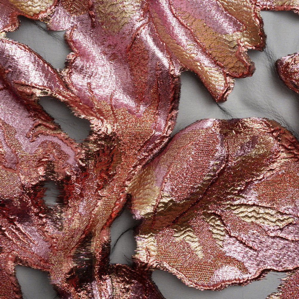 Metallic Rose Gold, Gold and Baby Pink Big Blooms and Leaves Luxury Burnout Brocade - Joann Fabrics