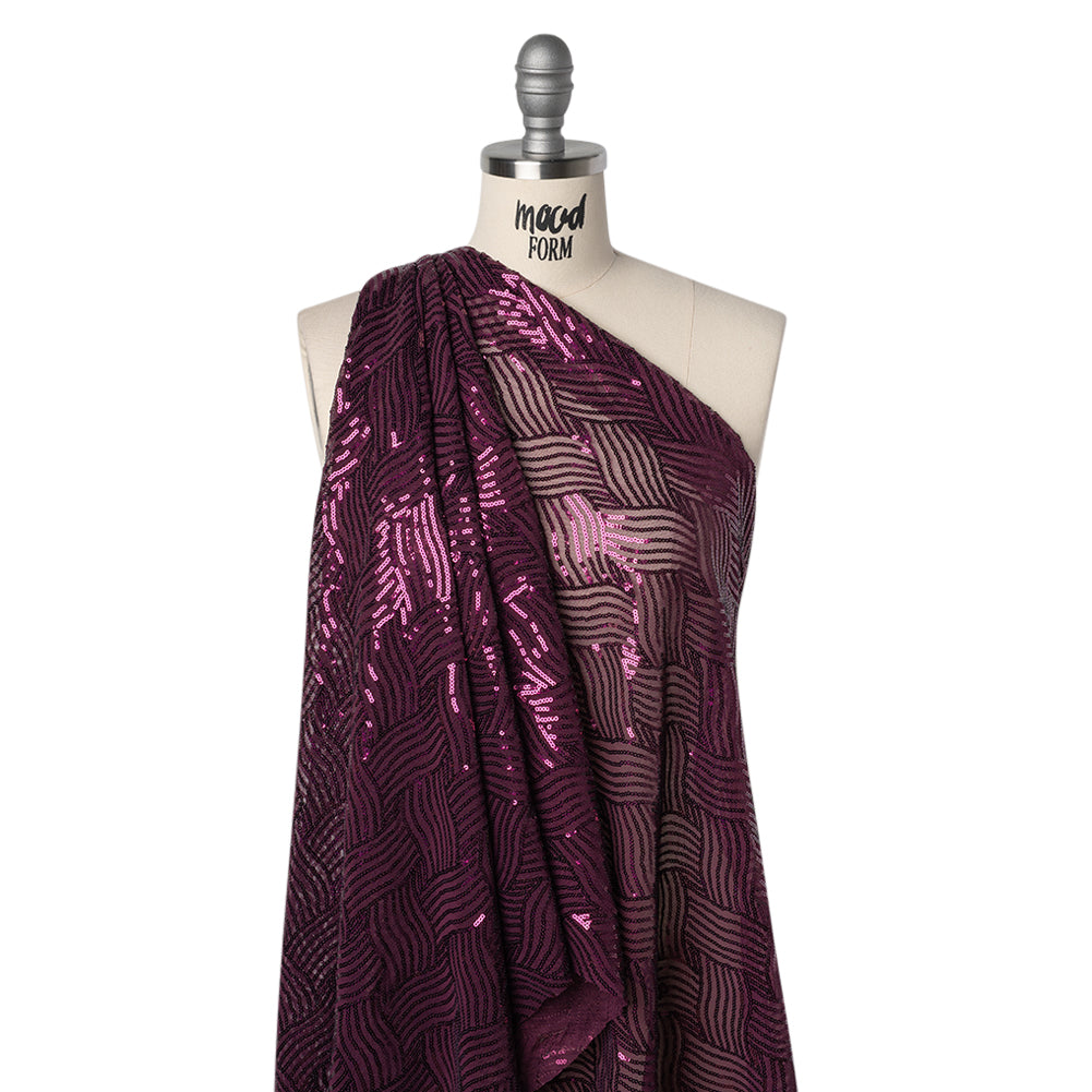 Stretch Polyester Mesh with Sequins - Plum Purple Wavey Weave - Designer Deadstock - Joann Fabrics