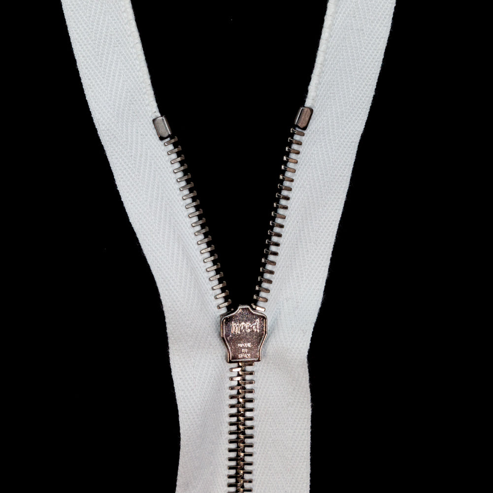 Mood Exclusive Italian White and Gunmetal T5 Open End Metal Zipper - 27.5