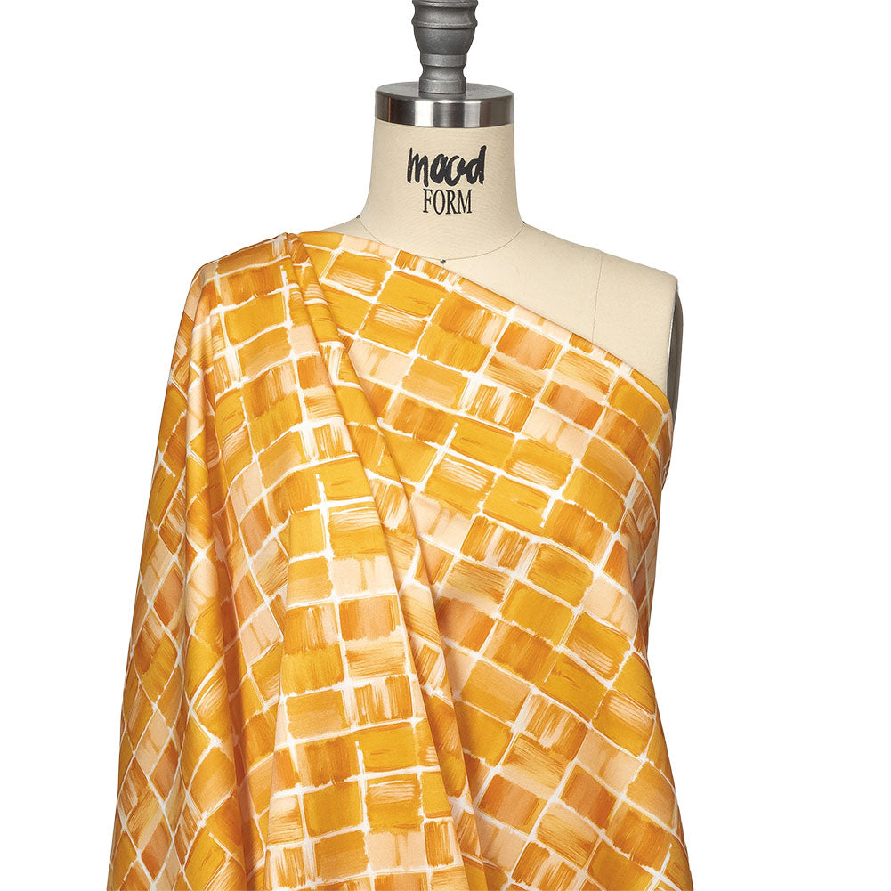 Stretch Cotton Sateen - Yellow Painted Squares - Swatch Me Print - Mood Exclusive Citrus Collection - Joann Fabrics