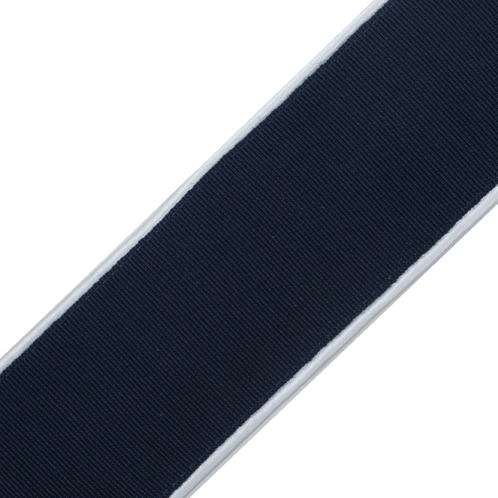 Italian Navy Grosgrain with White Satin Piped Edges - 2
