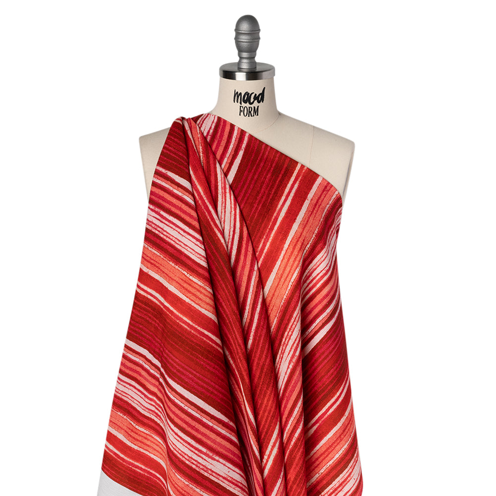 Slubbed Gauzy Cotton Woven - Red, Pink and Brown Painterly Barcode Stripes - Mood Exclusive Peppermint Parade Print - Joann Fabrics