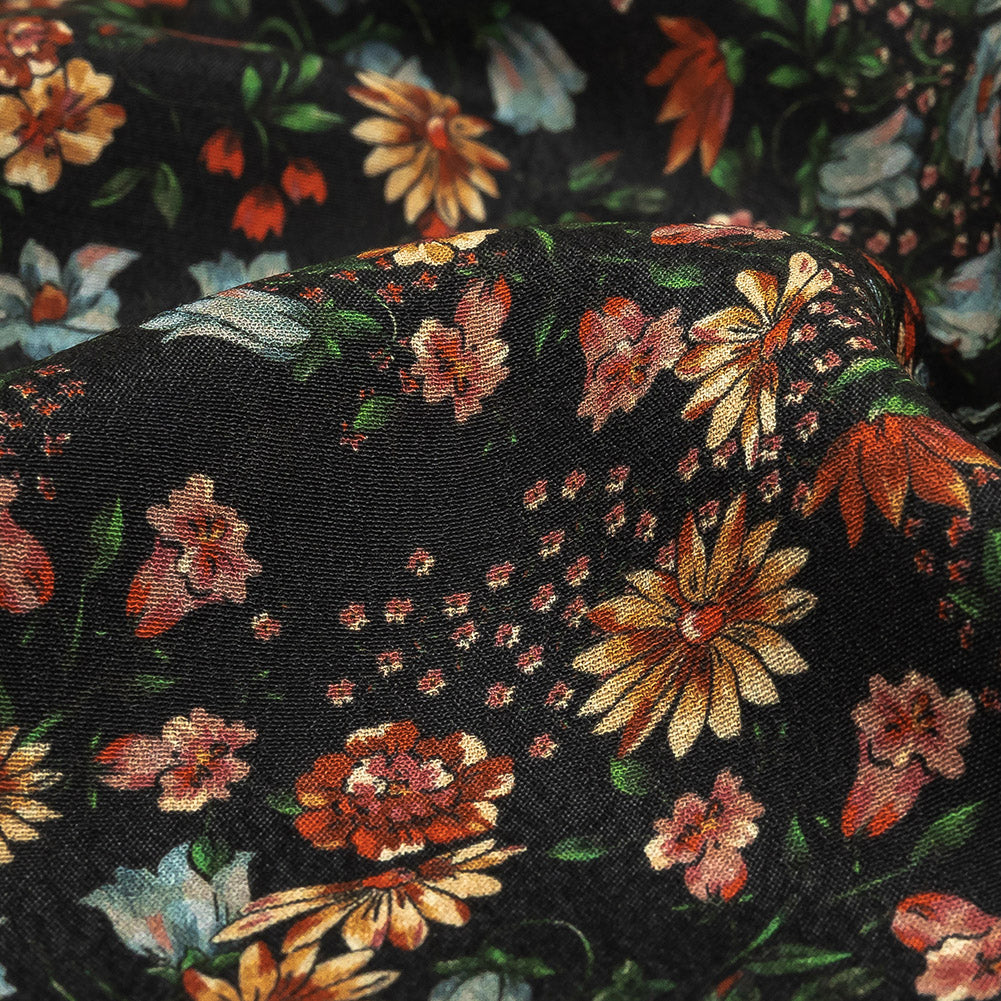 Sustainable Viscose Crepe Print - Black, Light Blue and Yellow Floral - Mood Exclusive Night Air - Joann Fabrics