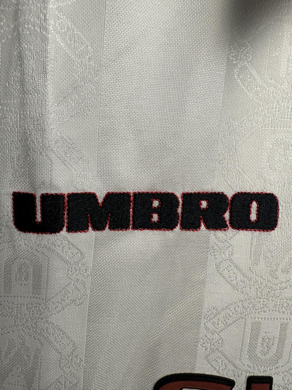 1998-1999 Retro Long Sleeve Manchester United Away White Football Shirt 1:1 Thai Quality