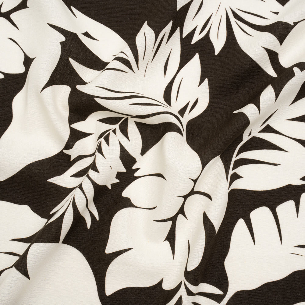 Linen and Rayon Woven - Chocolate Brown and Ivory Leaf Silhouettes - Mood Exclusive Neutral Nature Print - Joann Fabrics