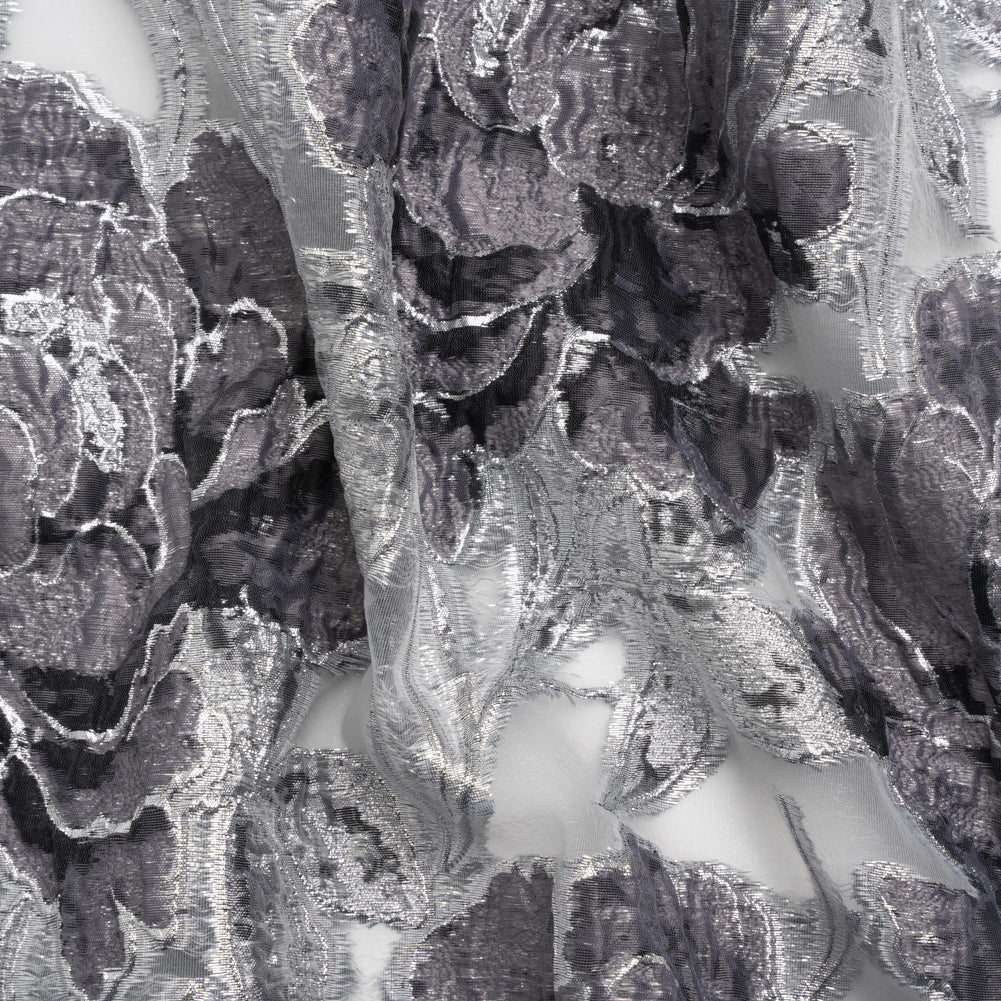 Metallic Silver and Gray Floral Luxury Burnout Brocade - Joann Fabrics