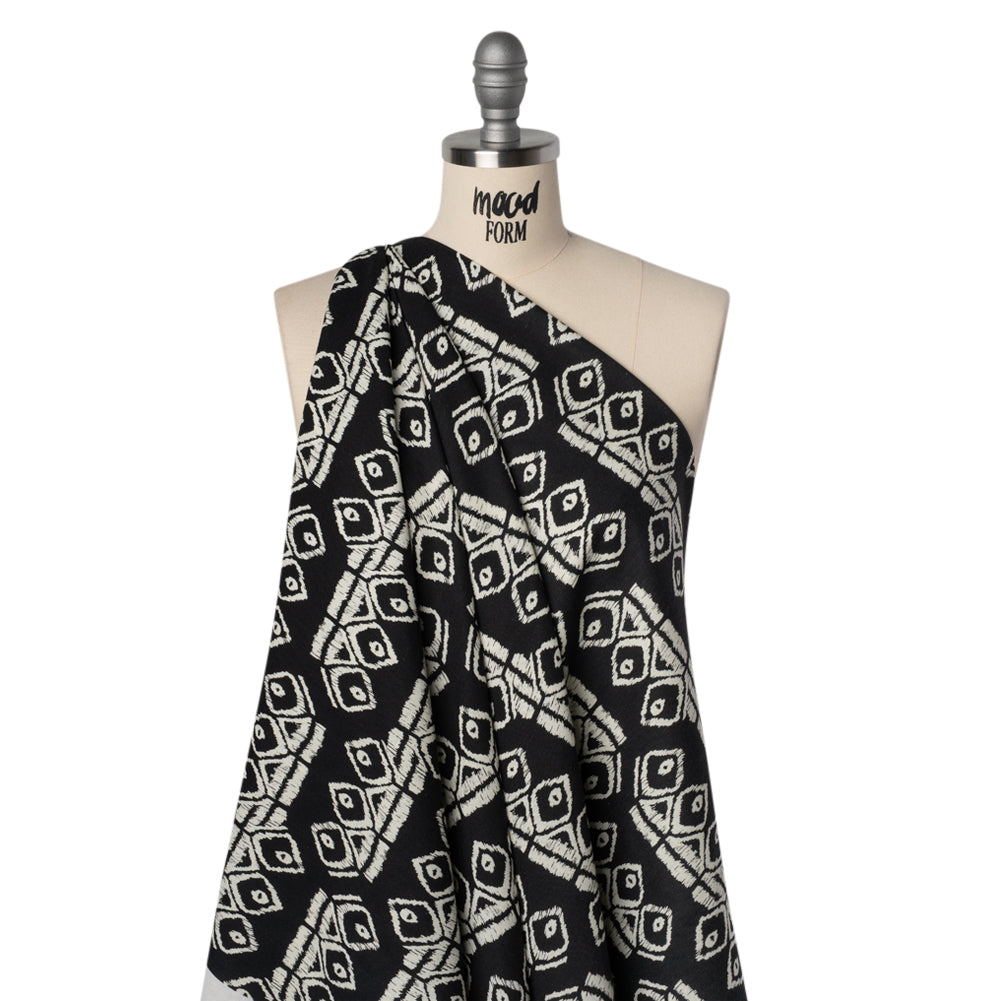 Linen and Rayon Woven - Midnight and Off White Soft Geometrics - Mood Exclusive Geo Drift Print - Joann Fabrics