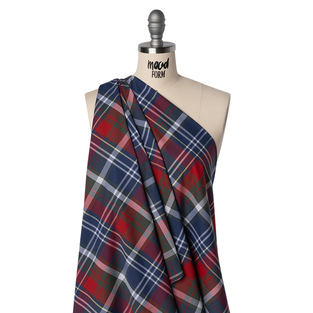 Cotton Shirting - Blue, Red and Olive Green Plaid - Designer Deadstock - Joann Fabrics