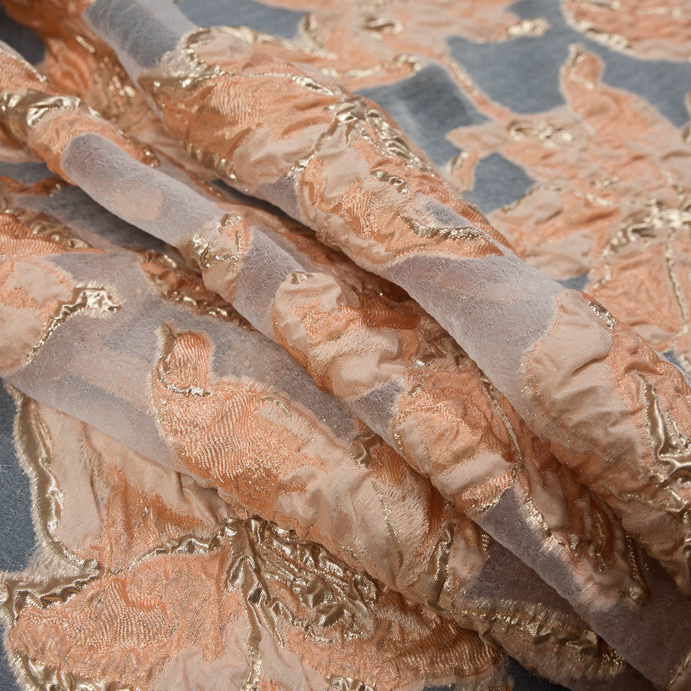 Peach and Metallic Gold Luxury Floral Burnout Brocade - Joann Fabrics