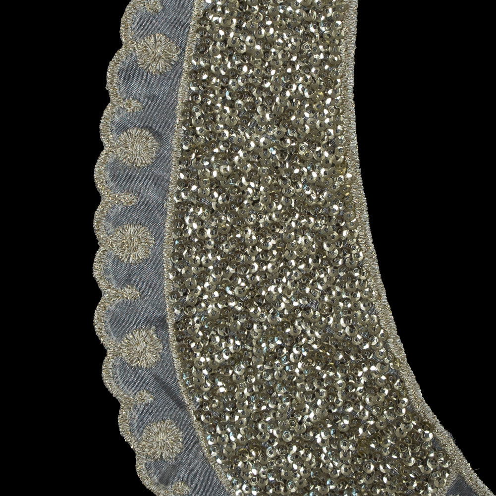 Italian Gold Sequin Embroidered Organza Left Applique - 3
