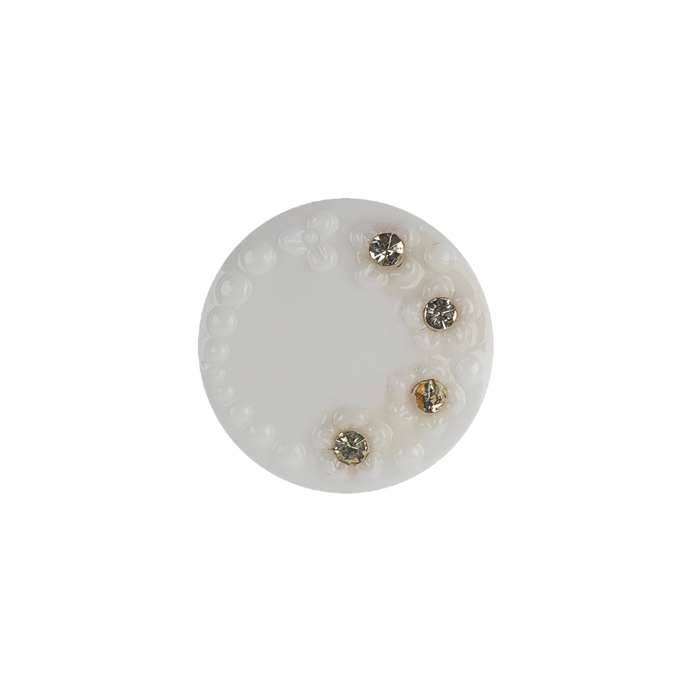 Vintage Chalk White and Crystal Rhinestones Floral Glass Button - 28L/18mm - Joann Fabrics