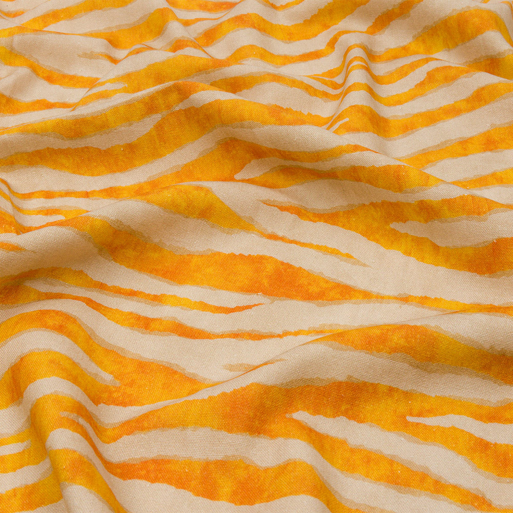 Linen and Rayon Woven - Beige and Orange Zebra Stripes - Sundown Safari Print - Mood Exclusive Palm Beach Collection - Joann Fabrics