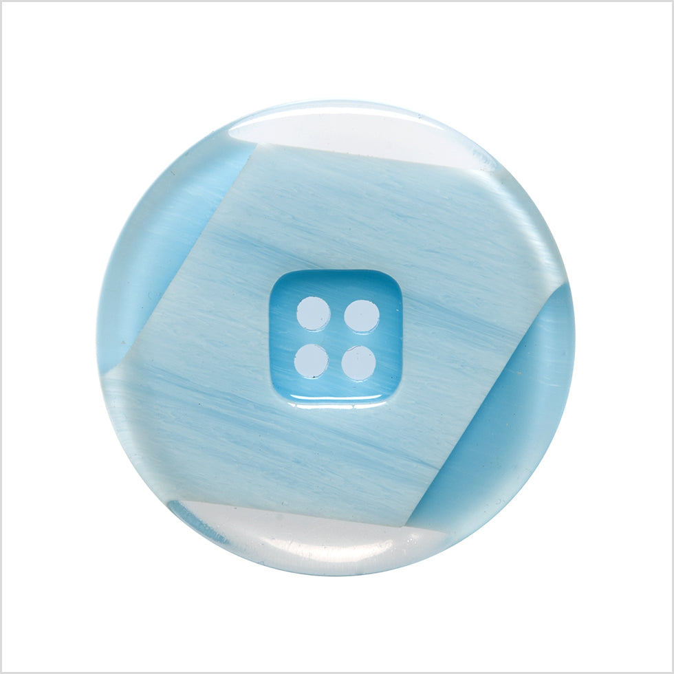 Plastic 4-Hole Button Made in Italy - 44L/28mm - Light Blue and Transparent Geometric with Square Center - Joann Fabrics