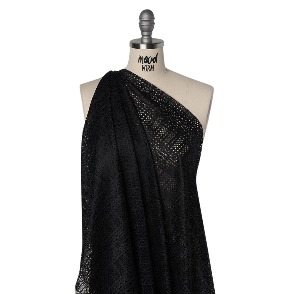 Raschel Lace Panel with Finished Edges - Black Geometric Rows of Windows - Joann Fabrics