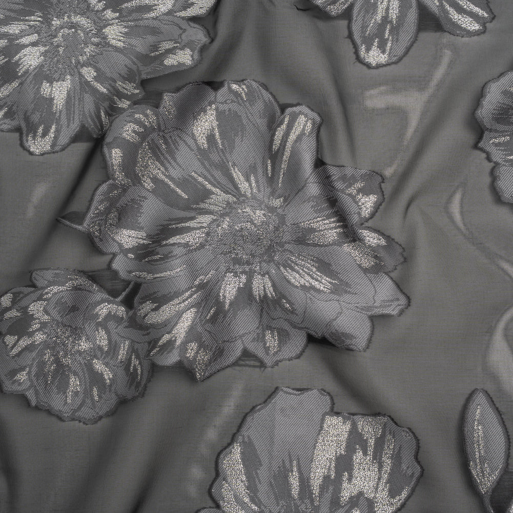 Metallic Burnout Brocade - Black, Gray and Silver Floral - Designer Deadstock - Joann Fabrics