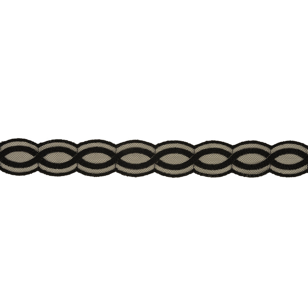 Caviar Twists Embroidered Lace Trim on Mesh - 1