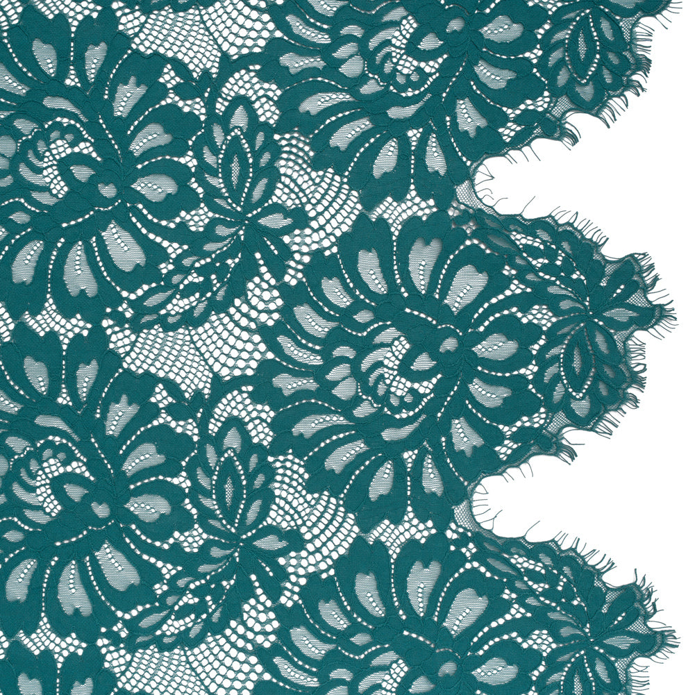 Corded Lace with Finished Scalloped Edges - Teal Bold Florals - Joann Fabrics