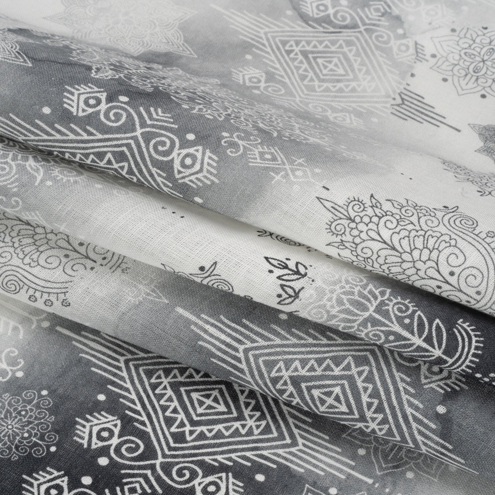 Black, Gray and White Diamonds and Flowers Lightweight Linen Woven - Joann Fabrics