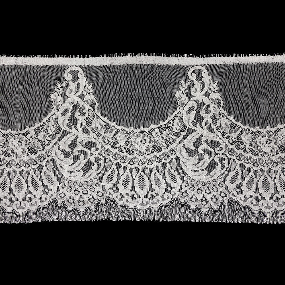 Ivory Flowers and Leaves Scalloped Motif Lace Trim - 10.5