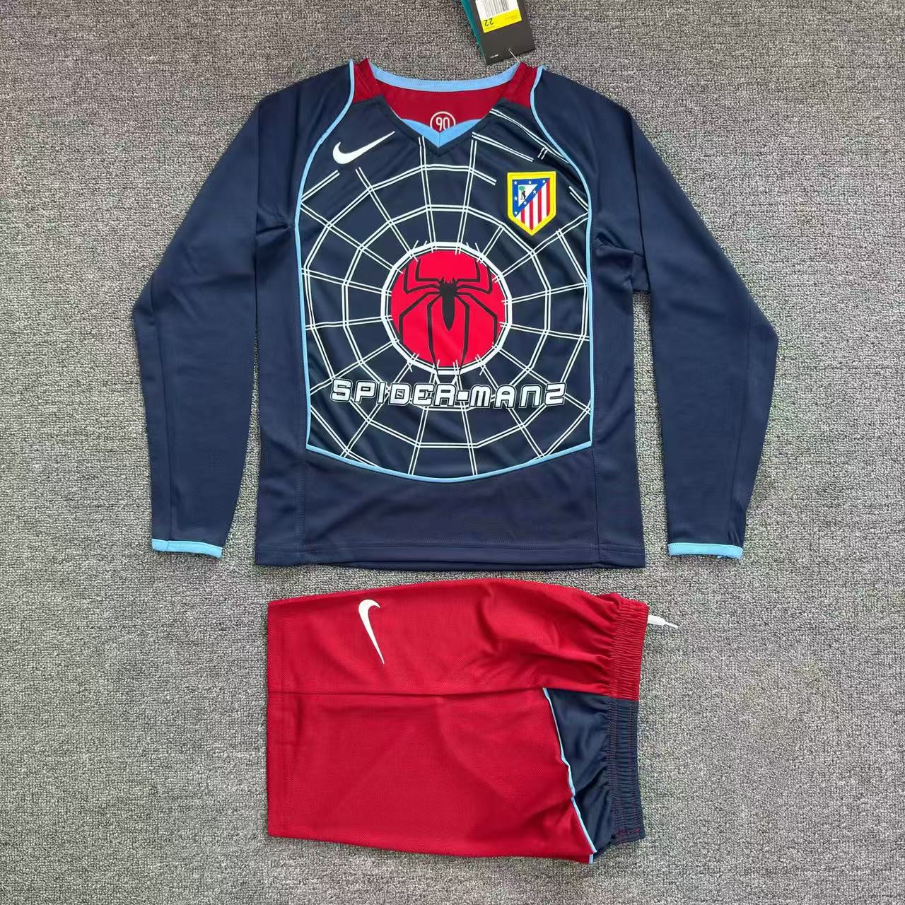 2004-2005 Retro Long Sleeve Atletico Madrid Away Football Jersey 1:1 Thai Quality Kids Size