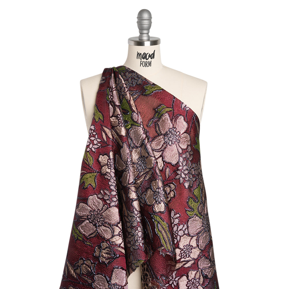 Metallic Burnout Brocade - Burgundy, Peachy Beige and Navy Festive Florals - Joann Fabrics