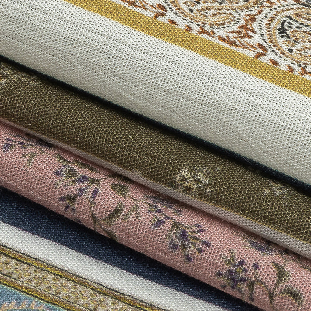 Gauzy Wrinkled Rayon Woven Print - Olive Green and Pink Floral Stripes - Mood Exclusive Encased Reveries - Joann Fabrics