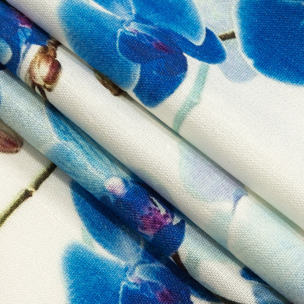 Tilted Blue Orchids and Lily White Printed Stretch Linen and Rayon Woven - Joann Fabrics