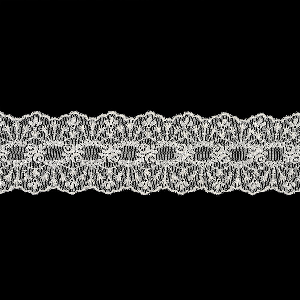 White Luminous Floral Embroidered Lace Trim - 2.375