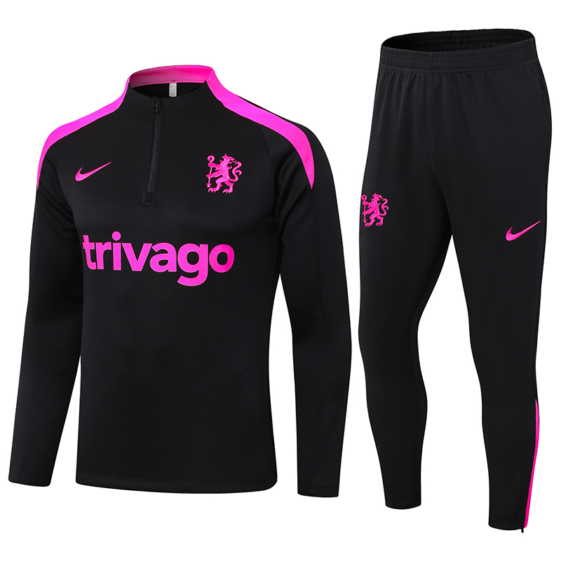 2024/2025 Chelsea Half-Pull Training Suit Black Football Shirt 1:1 Thai Quality Set