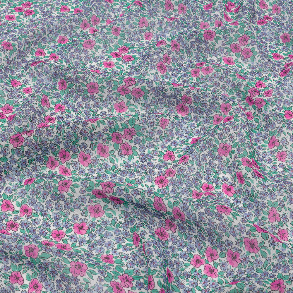 Viscose Georgette - Blue and Pink Floral - Springtime Saunter Print - Mood Exclusive Secret Garden Collection - Joann Fabrics