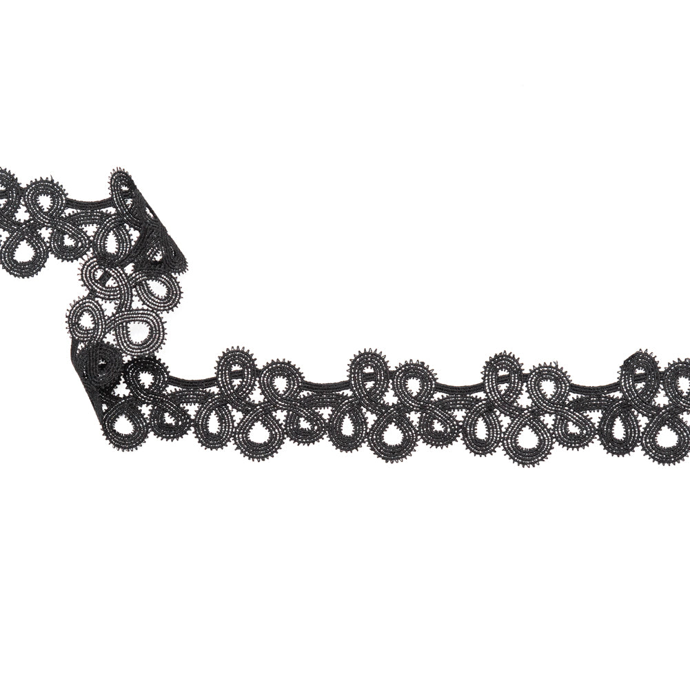 Italian Black Spiked Swirls Venise Lace Trim - 2