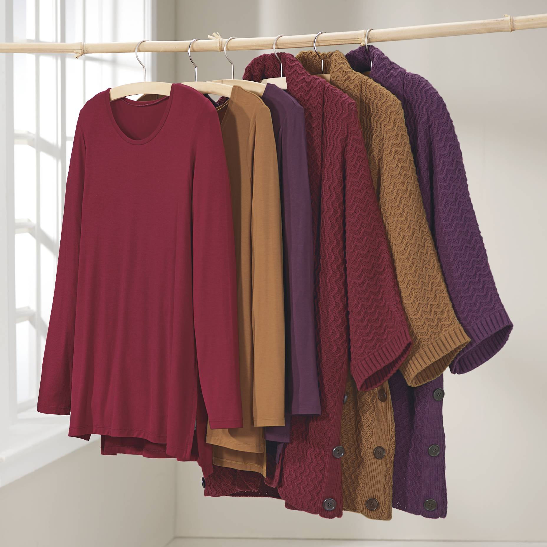 Silky Knit Top, Long Sleeves, High-Low Hem with Side Slits - Northstyle Catalog
