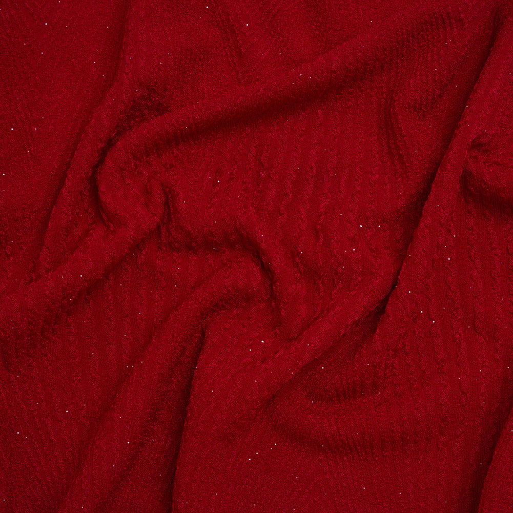 Textured Jacquard Double Knit with Glitter - Silver and Red Diamonds and Rays - Designer Deadstock - Joann Fabrics