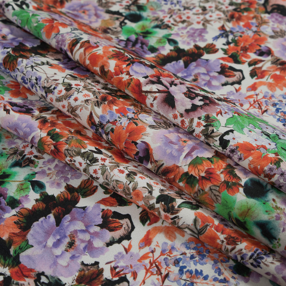 Stretch Cotton Sateen - Orange and Purple Floral - Wild Lantana Print - Mood Exclusive Aloha Collection - Joann Fabrics
