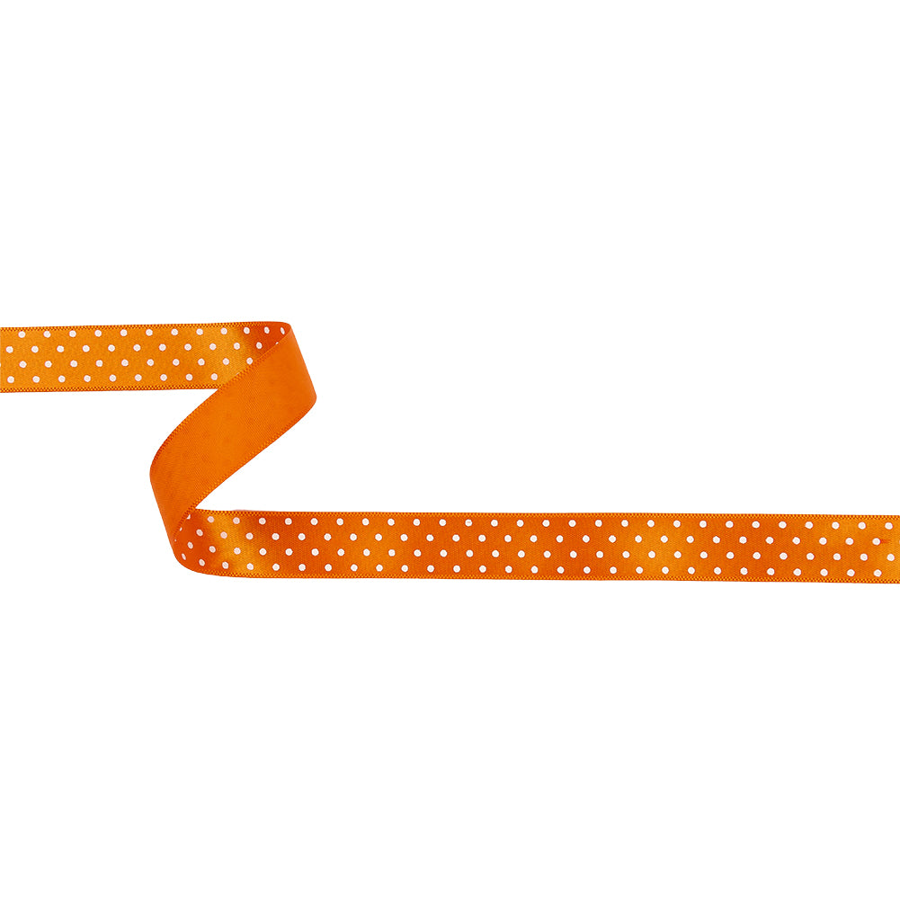 Orange and White Polka Dot Satin Ribbon - 0.625