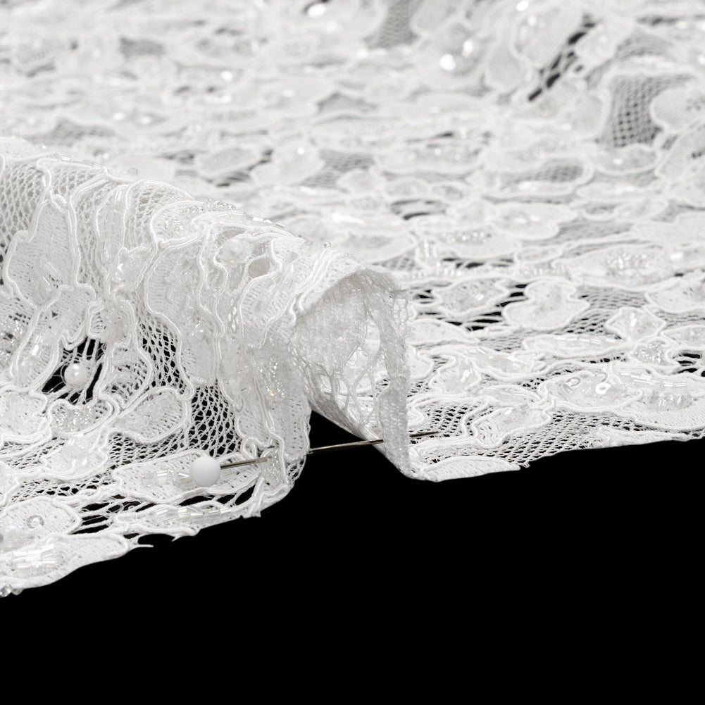Corded Lace with Beads, Sequins and Finished Edges - Off White Floral - Joann Fabrics