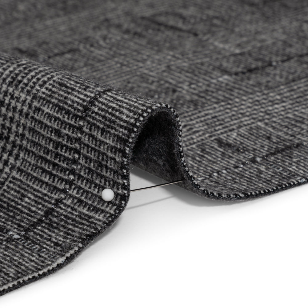 Black, White and Gray Glen Plaid Wool Blend Double Cloth Coating with Metallic Accents - Joann Fabrics