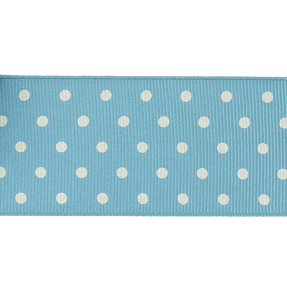 Dusk Blue and White Polka Dots Grosgrain Ribbon - 1.625