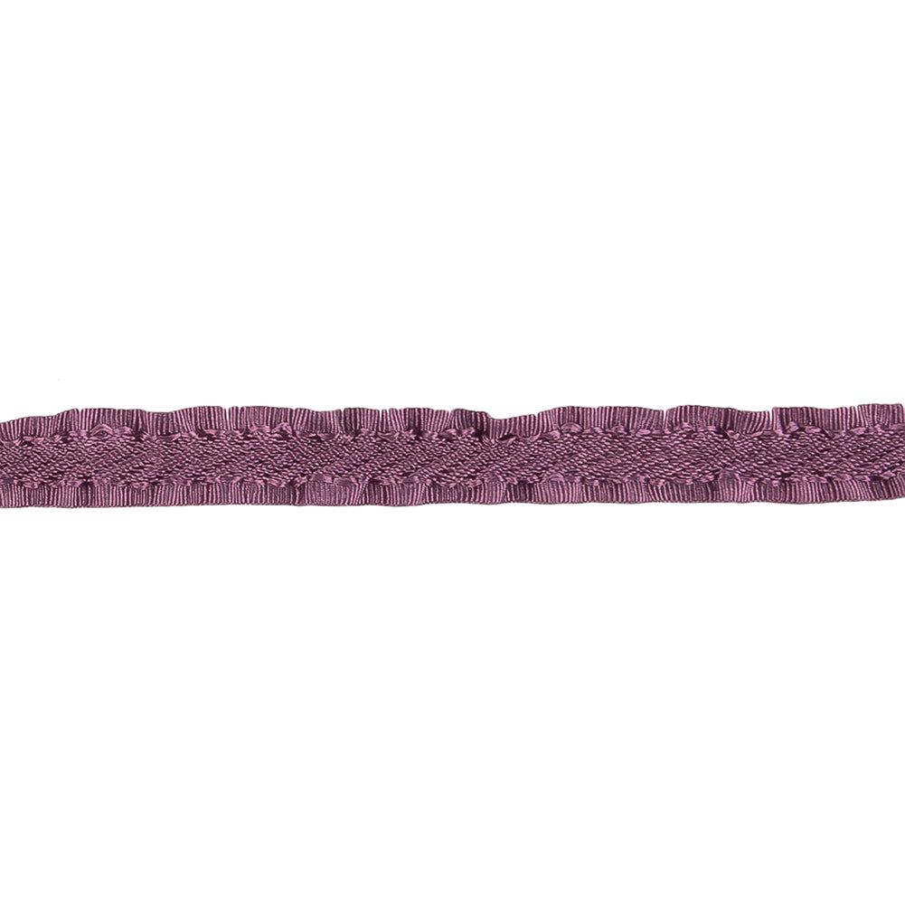 Purple Twill Ribbon with Ruffled Grosgrain Borders - 0.375