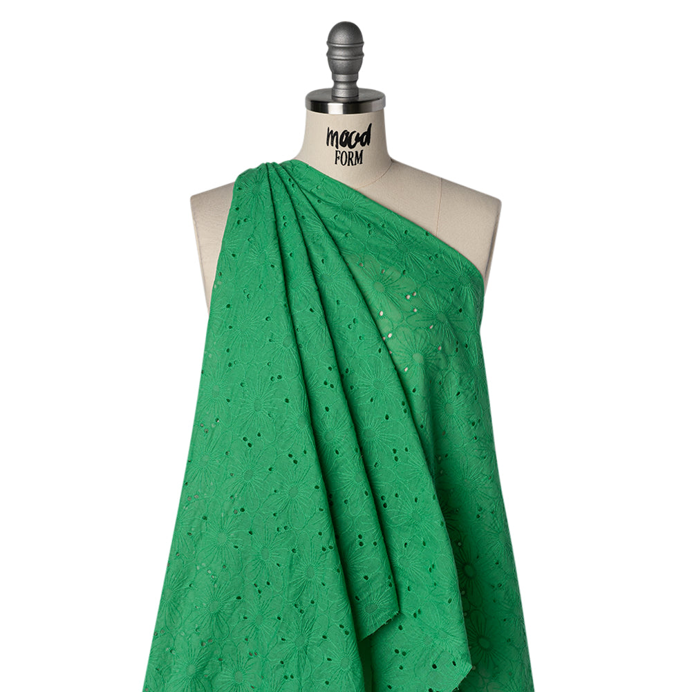Embroidered Eyelet Cotton Voile - Ming Green All-Over Flowers - Naomi Collection - Joann Fabrics