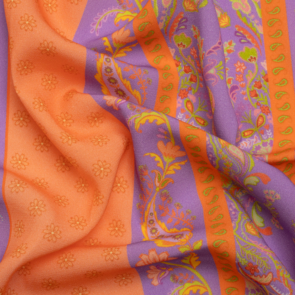 Viscose Crepe Print - Orange, Purple and Lime Green Floral Stripes - Mood Exclusive Spring Fling - Joann Fabrics