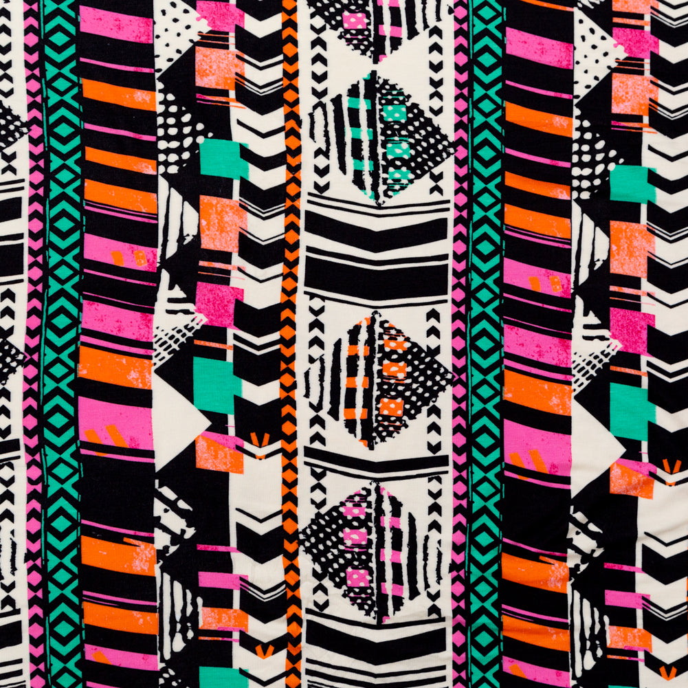 Black, Orange and Pink Geometric Printed Rayon Jersey - Joann Fabrics