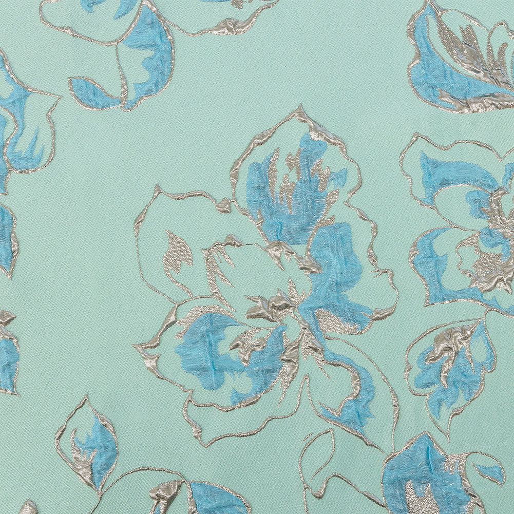 Metallic Gunmetal, Seafoam and Sky Blue Floral Luxury Brocade - Joann Fabrics