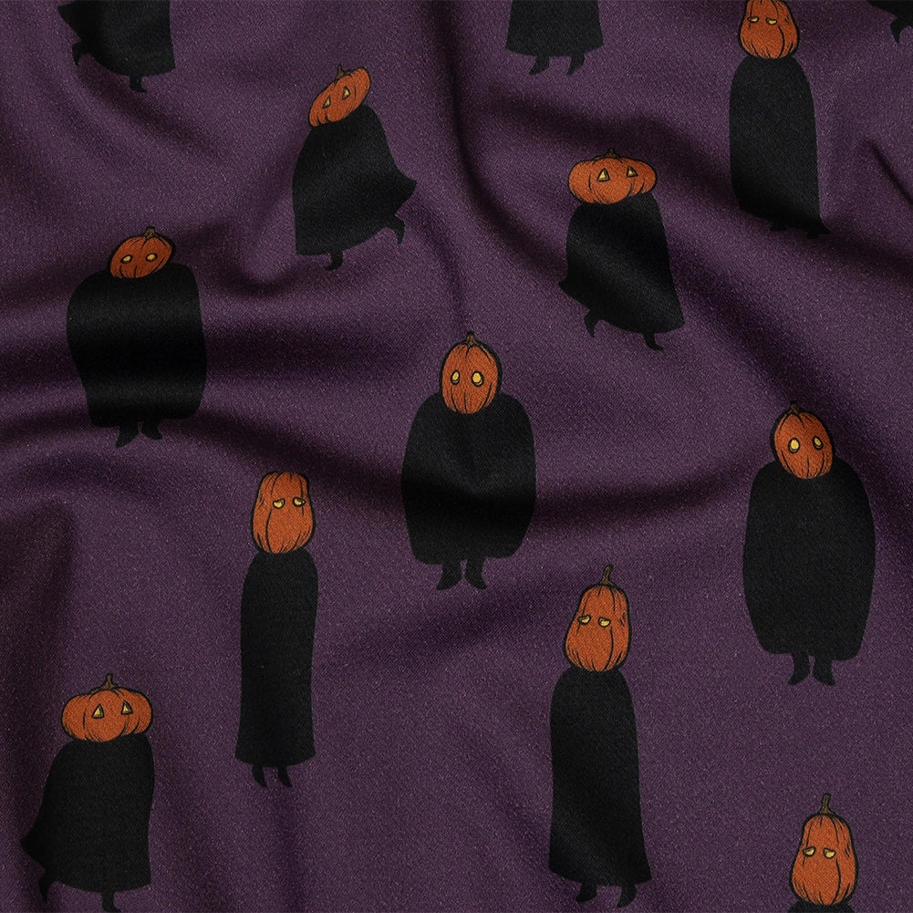 Stretch Cotton Sateen - Purple Pumpkin People - Pumpkin Patch Print - Mood Exclusive Jack-O-Lantern Collection - Joann Fabrics